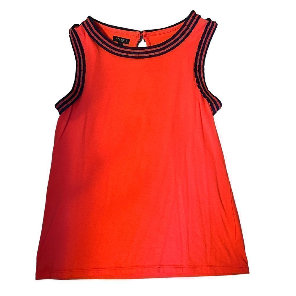 Talbots Orange-Red & Navy Grosgrain Ribbon‎ Trim Shell Tank Top .M petite